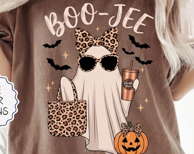 Comfort Colors® Boo-Jee Ghost Shirt Leopard Ghost Tee Ghost Coffee Shirt Funny Fall Shirt Girly Halloween Gift Boojee Shirt Vintage VHS Tee