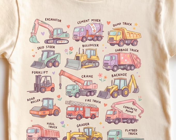 Car Mechanic Toddler Outfit One Piece Kids Construction Truck Shirt Heavy Equipment Graphic Tee Educational Vehicle T-Shirt Boys Pink Girls