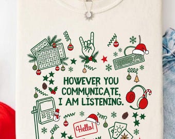 Christmas Communication Speechie AAC Bcba Aba Speech Therapist Pathology Graduate Sped Tee Neurodiversity Gift Special Education Shirt