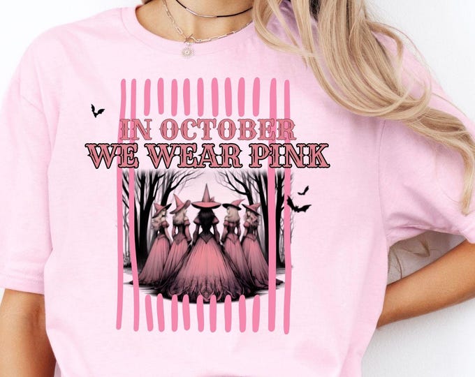 In October We Wear Pink Shirt, Breast Cancer Awareness Shrit, Retro Breast Cancer Shirt, Halloween Pink Ghost Shirt, Halloween Shirt