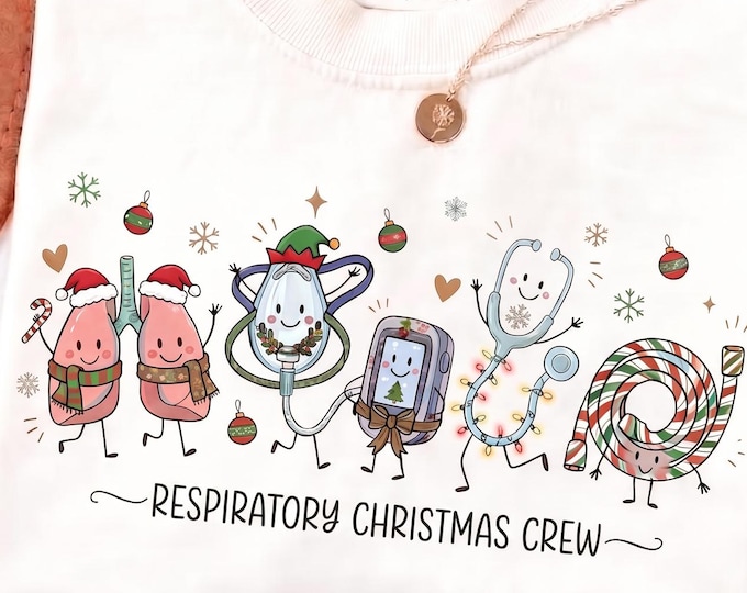 Christmas Respiratory Therapist Doodle Characters Shirt Respiratory Therapy Tee RRT Shirt Gift for Lung Therapist Xmas Pulmonary Nurse Unit