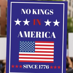 Cartel de protesta "No Kings in America", resistencia anti-Trump, póster de activista político, cartel de manifestación, póster de protesta "Resisten el fascismo"