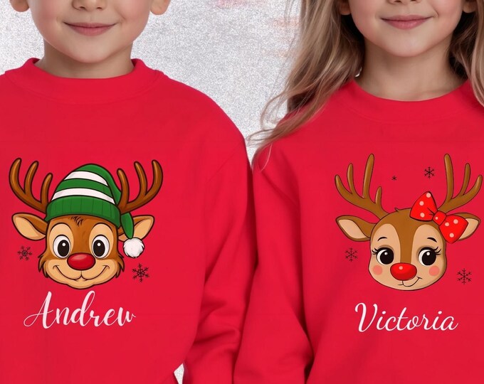 Custom Christmas Reindeer Sweatshirt: Personalized Kids Shirt