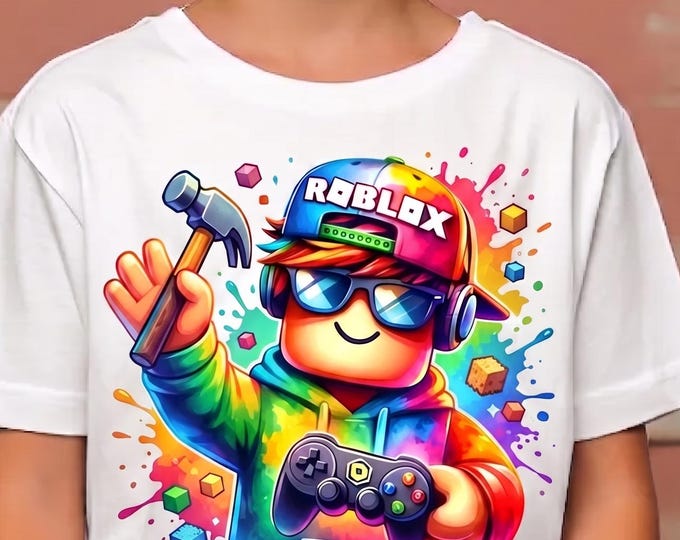 Kids Roblox Tee PC Fan Tee Kids Boy T-shirt Video Game Matching Team Robots Shirt  Fun tshirts Roblox Gamer Kids Adults Streamer Merch