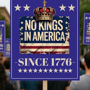 Cartel de protesta "No Kings in America", resistencia anti-Trump, póster de activista político, cartel de manifestación, póster de protesta "Resisten el fascismo"