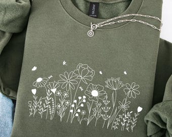 Wildflowers Sweatshirt, Flower Crewneck Sweatshirt, Floral Sweatshirt For Women, Flower Lover Sweatshirt, Flowers Hoodie, Women Gift