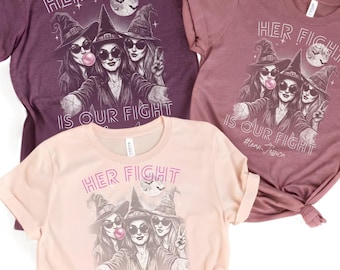 Custom Witches Selfie Her fight is our fight shirt Breast Cancer Support team Awareness Tshirt Halloween Pink Shirt Witchcraft Halloween Tee