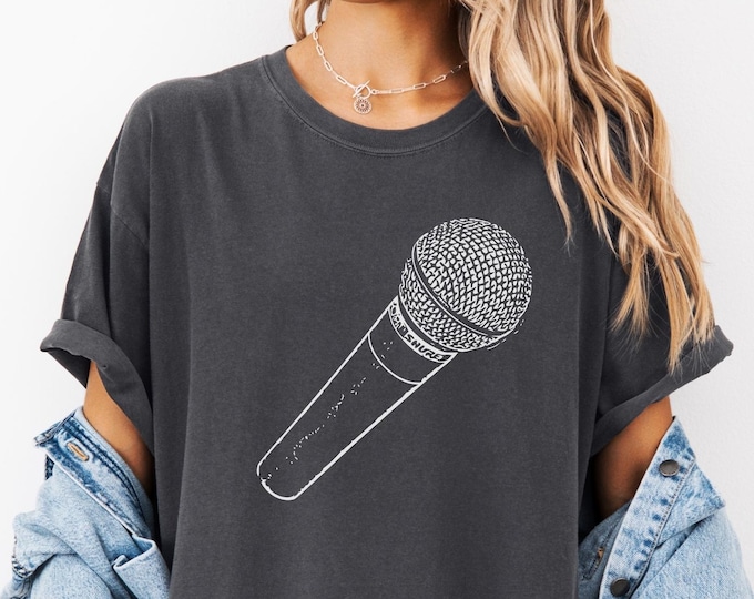 Comfort Colors® Vintage Stage Microphone T-Shirt: Retro Music Lover Tee Gift