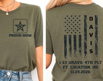 Proud Army Mom Dad Sister Shirt Custom Name Army Family Tee Military Shirts Basic Training Graduation BCT Boot Camp Deployment Marine Corps