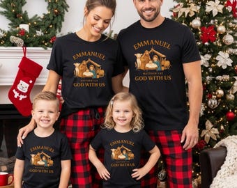 Christian Christmas Shirt – Family Matching “Emmanuel God With Us” Nativity Tee, Matthew 1:23, Family Christmas Shirt, Family Xmas Pjs,