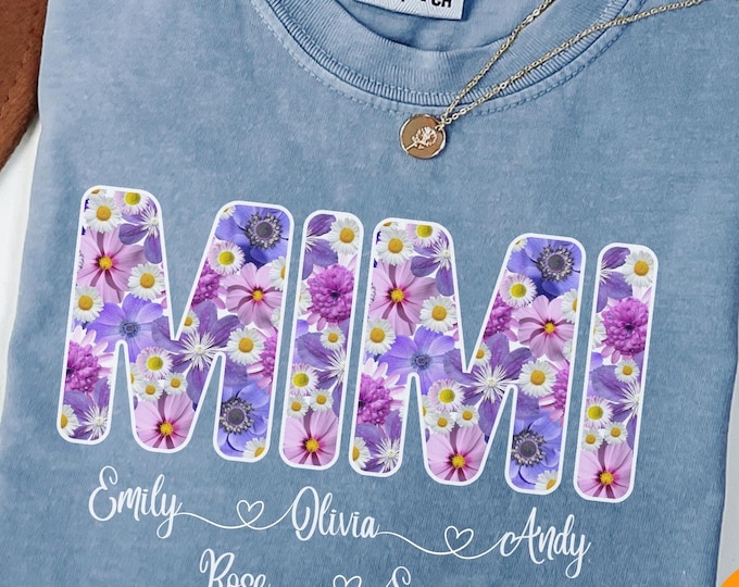 Personalized Mimi Shirt with Grandkids Names, Floral Mama T-Shirt, Mimi Gifts, Mother's Day Shirt, Custom Kids Names Grandma Shirt, Mimi Tee