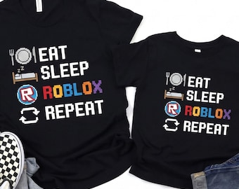 Eat Sleep Roblox Repeat Shirt Kids Roblox Tee PC Fan Tee Kids Boy T-shirt Video Game Matching Team Robots Shirt  Fun tshirts Pixel art