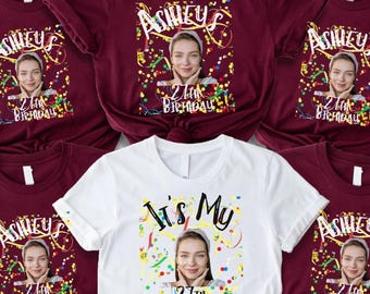 Customizable Birthday Party Squad Tee with Personalized Photo and Custom Name Group Shirt