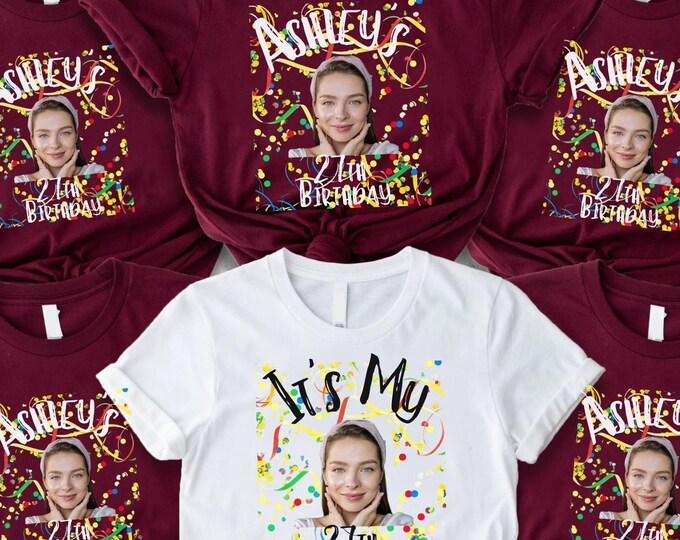 Customizable Birthday Party Squad Tee with Personalized Photo and Custom Name Group Shirt