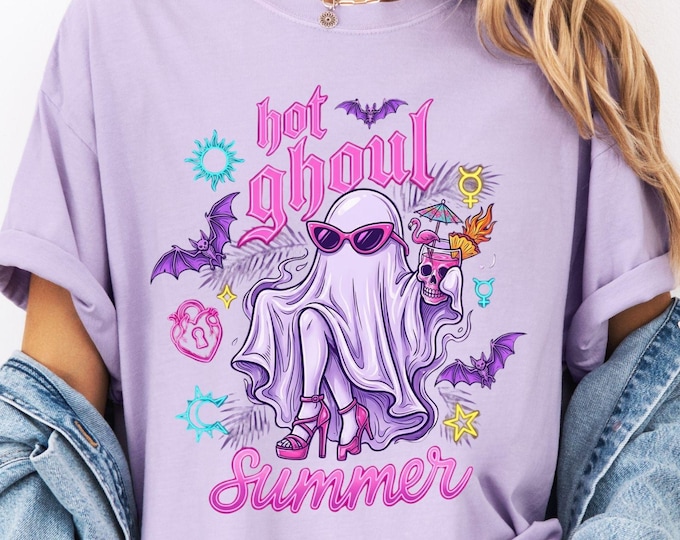Hot Ghoul Summer Shirt Spooky Halloween T-shirt Summerween Girl Tee Funny Ghost Halloween Cocktail Tee Comfort Colors©