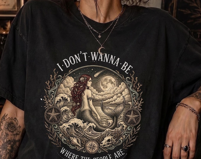 Halloween VHS Retro Tshirt Siren I Don't Wanna Be Where The People Are Shirt Antisocial Mermaid Vintage Mystical Dark Fantasy Coastal Gothic