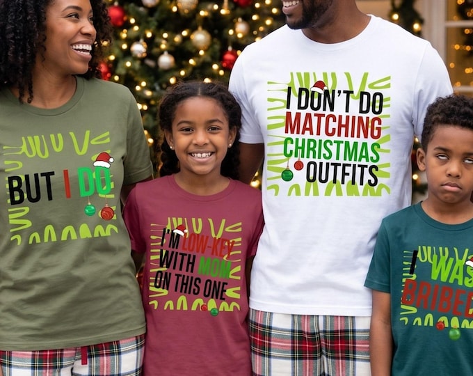 Funny Quotes Family Christmas T-Shirt: I Don't Do Matching Outfits Comfort Colors Funny Puns Striped Xmas