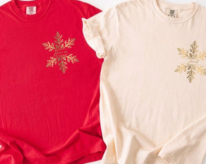 Personalized Christmas Pajamas Family Matching Christmas Shirt Custom Name Tee Christmas Outfit Snowflake Xmas Couple Pjs Gift