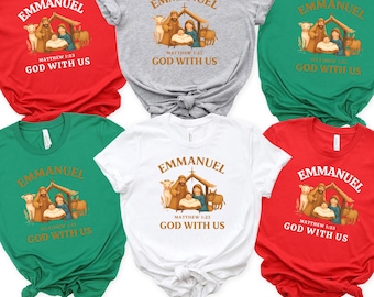 Christian Christmas Shirt – Family Matching “Emmanuel God With Us” Nativity Tee, Matthew 1:23, Family Christmas Shirt, Family Xmas Pjs,
