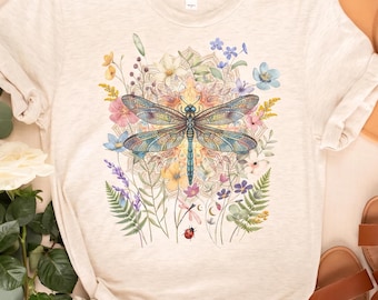 Bright Dragonfly Shirt Cute Women T-shirt Cute Dragonfly Tee Cute Women Gift Boho Girly Gift Vintage Dragonfly Floral