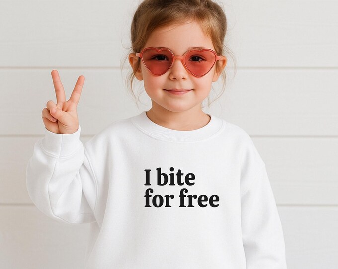 I Bite For Free Tee For Children, Sarcastic Tee For Kids, Dark Humor Kids Tee