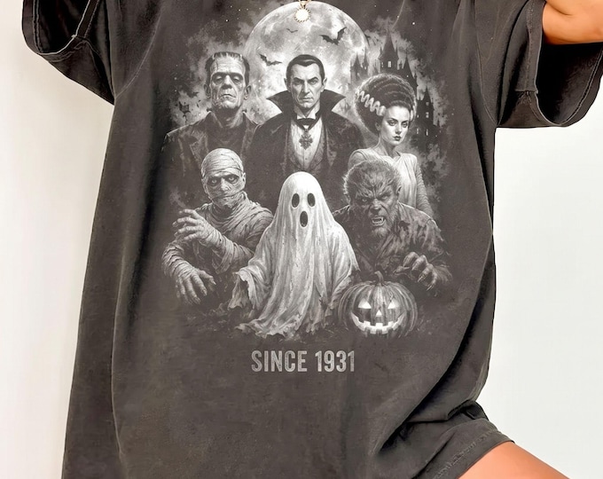 Vintage Horror Movie T-shirt Classic Monsters Shirt Retro Spooky Monster Fan Gift Scary Black White Tee Comfort Colors® Halloween VHS shirt