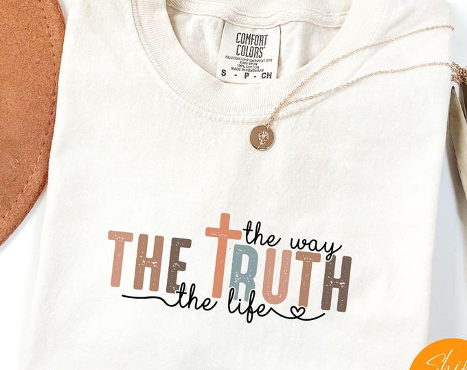 Christian Scripture T-Shirt The Way The Truth The Life John 14:6 Tee Bible Verse Faith Shirt, Inspirational Jesus Graphic Tee Spiritual Gift