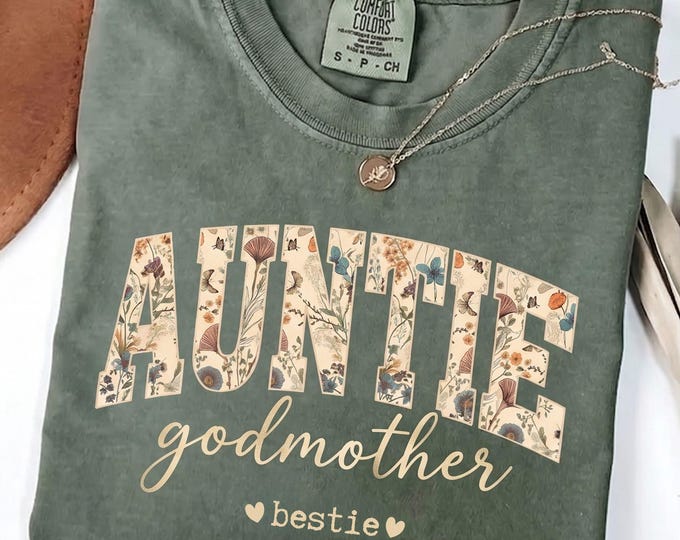 Auntie Godmother Bestie T-shirt for Godmother Proposal Baptism Day Gift Christian Shirts for Women Gifts Shirt Floral Toile Birthday