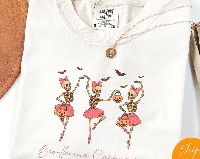 Boo-llerina Cappuccino Funny Ballerina T-Shirt: Comfort Colors Coffee & Dance Tee Pumpkin Shirt