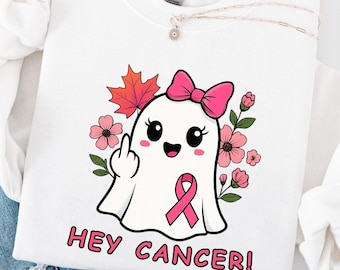 Hey Cancer Sweatshirt: Breast Cancer Awareness Warrior Kitten Shirt