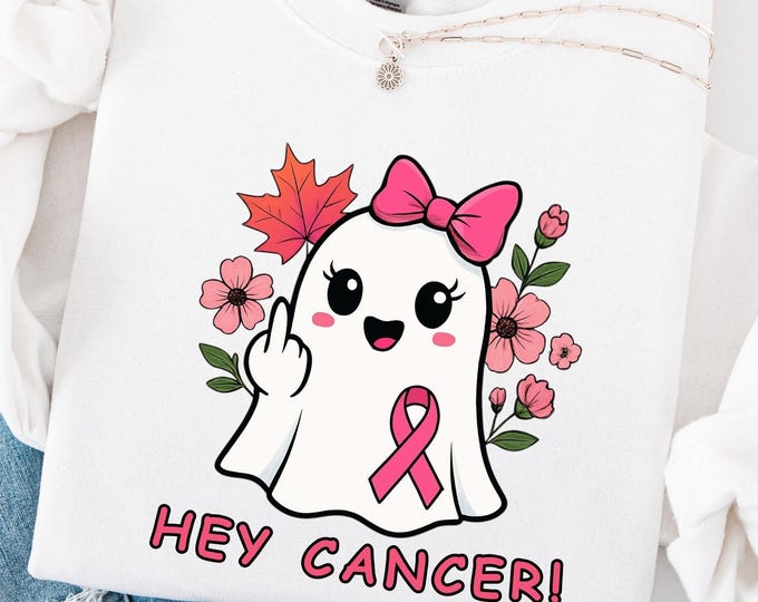 Hey Cancer Sweatshirt: Breast Cancer Awareness Warrior Kitten Shirt
