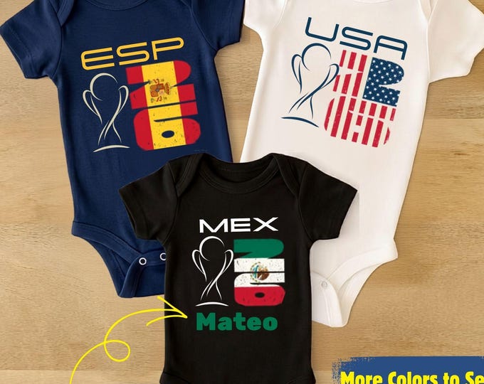 Baby Soccer Fan Shirt Any Country Flag 26 Onesie Custom Country Code Shirt International Football Tournament Kids Gift World Soccer 2026 Tee