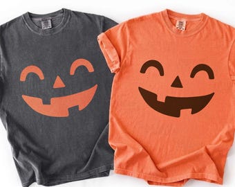 Comfort Colors® Unisex Halloween Face Shirt Jack-O-Lantern Shirt Funny Halloween Tee Cute Pumpkin Face Shirt Halloween Party Pumpkin Shirt