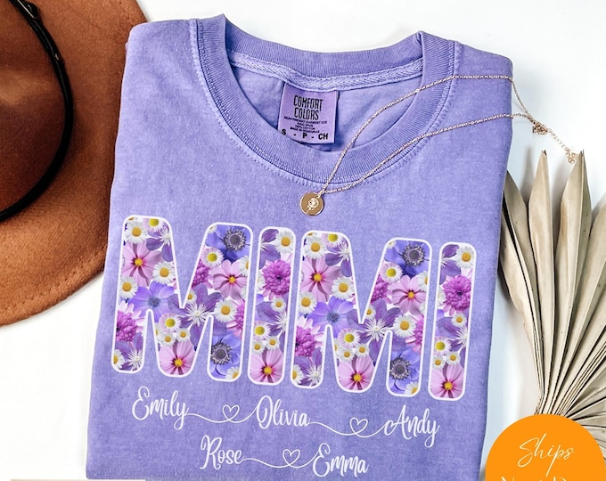 Personalized Mimi Shirt with Grandkids Names, Floral Mama T-Shirt, Mimi Gifts, Mother's Day Shirt, Custom Kids Names Grandma Shirt, Mimi Tee