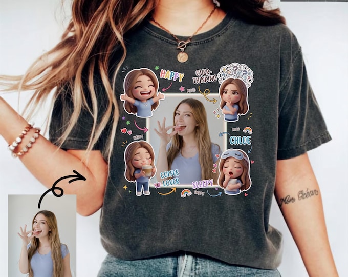 Comfort Colors® Custom 3D Chibi Portrait Shirt, Personalized Mood Board Avatar Tshirt, Custom Chibi Character Art Shirts, Custom Picture Tee