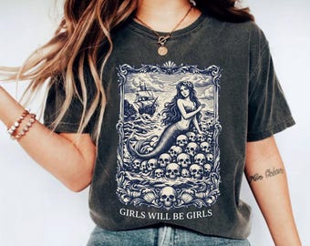 Halloween VHS Retro Tshirt Siren Vintage Mermaid Graphic Girls Will Be Girls Feminist Tee Mythical Women's Empowerment Tshirt Gift for Her