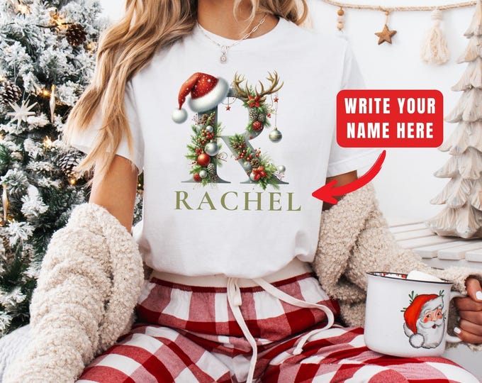 Family Christmas Shirt, Christmas Name Custom Shirt, Funny Family Xmas Pjs, Christmas Custom Letter Shirt, Personalized Christmas Family Tee