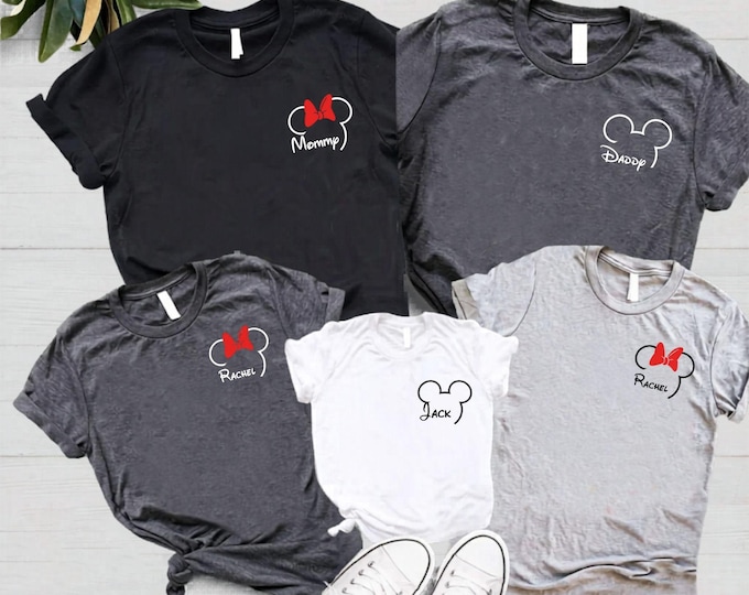 Matching Family Disney Shirts, Custom Disney Trip Tees, Mickey and Minnie Mouse Ears Family Shirts, Personalized Names Disney Shirts Gifts