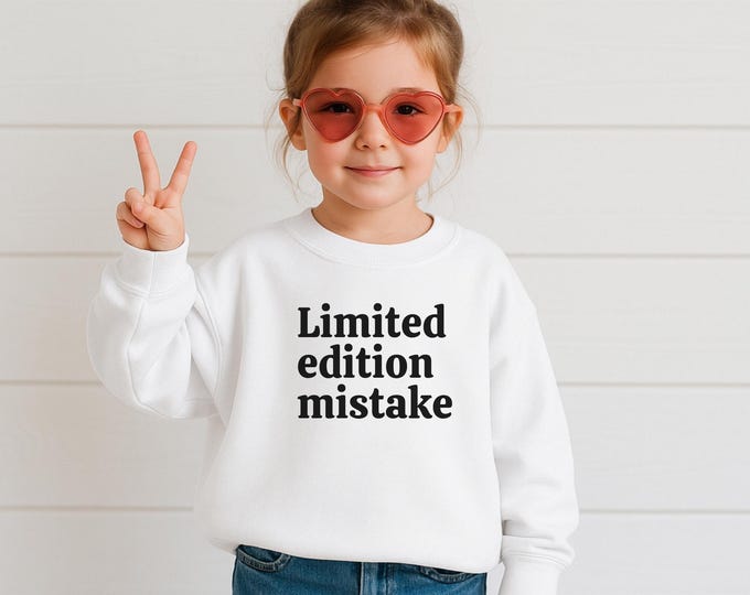 Limited Edition Mistake Toddler Tee or Crewneck-Funny Tee For Children, Sarcastic Tee For Kids, Dark Humor Kids Tee