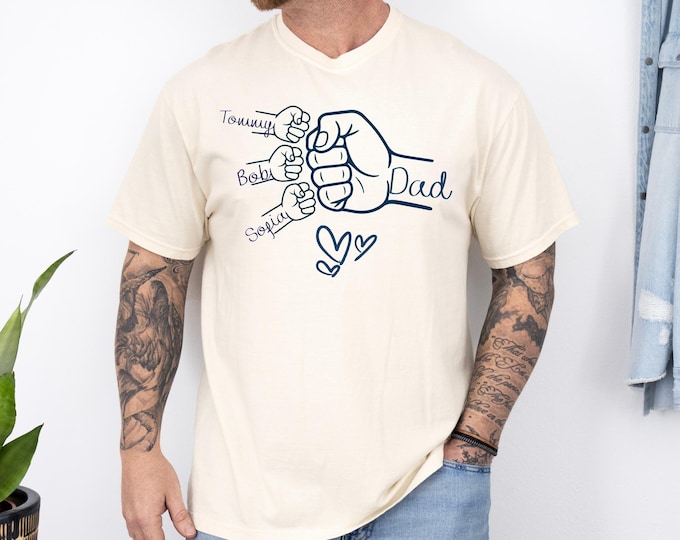 Comfort Colors®Custom Fist Bump Dad Shirt, Dad Shirt With Kids Names, Father's Day Gift, New Dad Shirt, New Dad Gift, Personalized Grandpa