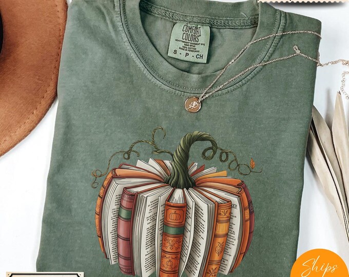 Comfort Colors® Fall Book Pumpkin Sweatshirt, Pumkin Book Hoodie, Faal book Sweater, Halloween Teacher Gift, Retro Reading Halloween Sweater