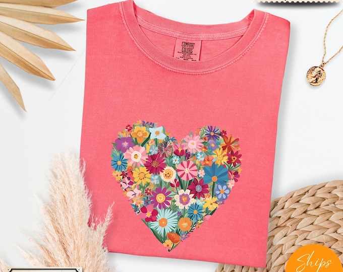 Comfort Colors® Floral Heart Shirt: Soft Cotton Tee