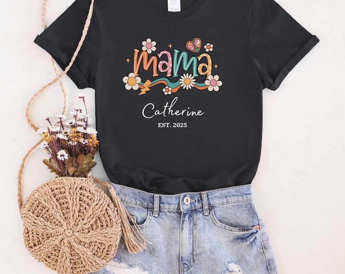 Costum Mama Est T-Shirt, Personalized Mom Shirt, Custom Mother's Day Gift