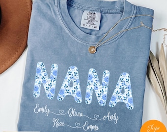 Personalized Floral Nana T-Shirt with Grandkids Names