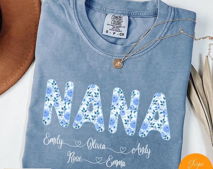 Personalized Floral Nana T-Shirt with Grandkids Names