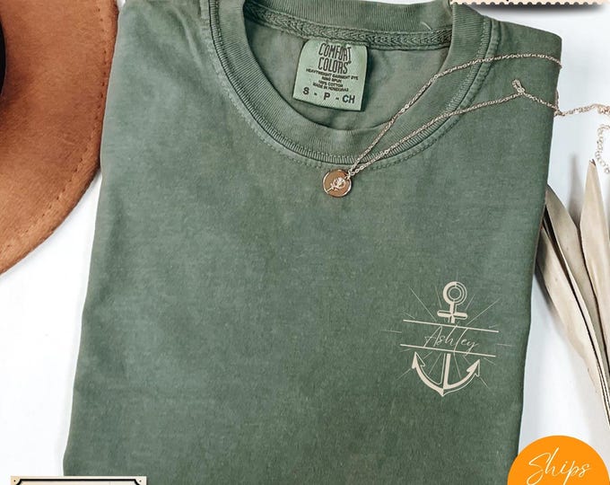 Comfort Colors® Custom Anchor T-Shirt | Nautical Monogram Shirt | Personalized Boat Captain Gift