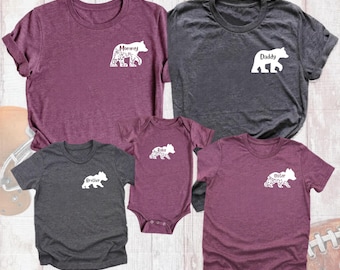 Family Matching Shirts Set, Bear Pocket Press Papa Mama Brother Sister T-Shirts, Cute Family Outfit, Gift for Family, Coordinated Family Tee