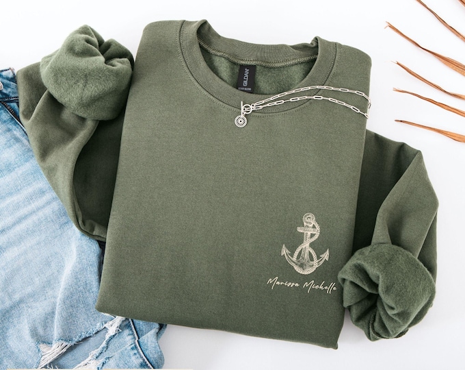 Custom Anchor Sweatshirt | Nautical Monogram Top | Personalized Boat Captain Gift
