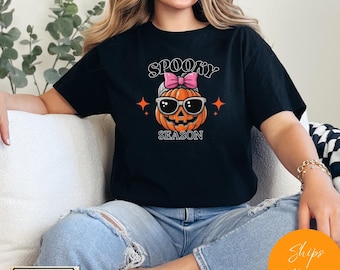 Spooky Season Shirt - Halloween Pumpkin T-Shirt - Cute Fall Ghost Tee - Autumn Aesthetic Shirt
