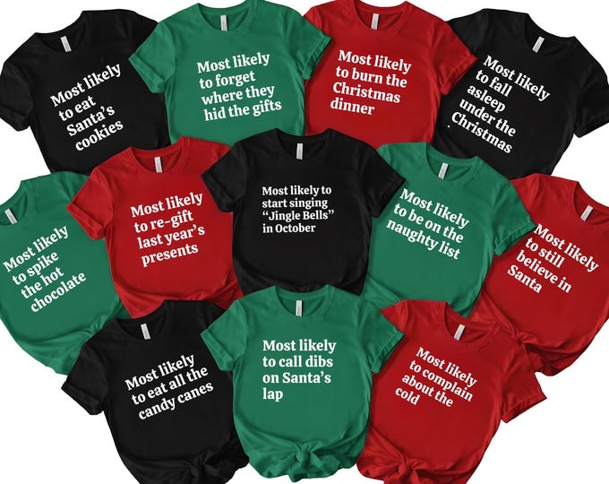 Funny 'Most Likely To' Christmas Tee: Matching Family Holiday Shirt